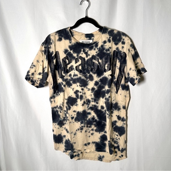 🌪️ Reason Tie-Dye Logo Tee, Gothic “Reason” Graphic (M), Black/Beige Streetwear - Picture 5 of 8